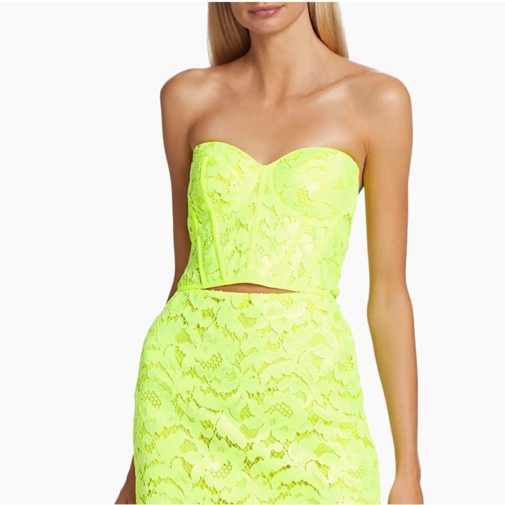 New Alexander McQueen Lacquered Lace Mini Skirt Acid Yellow XS